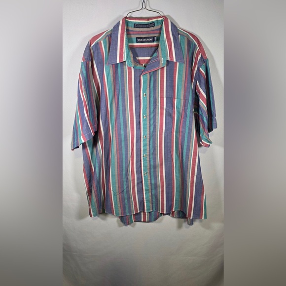 Van Huesen Striped Short Sleeve Button Up Shirt Size XXL RN36543 - Picture 1 of 4